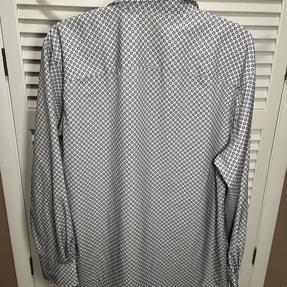 Alfani Button Down Slim Fit Shirt, 16-16 1/2, 32-33, white with black geometric - Picture 2 of 13